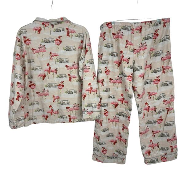 Nick Nora Flamingo Airstream Camper Trailer Pink Flannel Pajamas Women Size XL - Picture 5 of 11